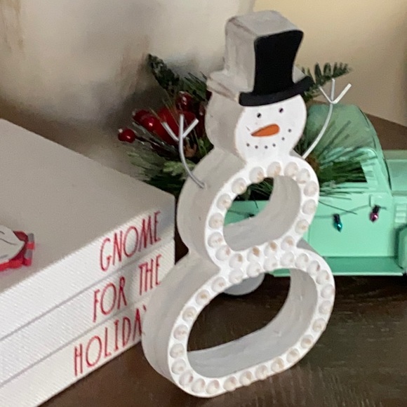 Modern Farmhouse Whitewashed Wood & Metal Winter Holiday Snowman - Picture 5 of 9